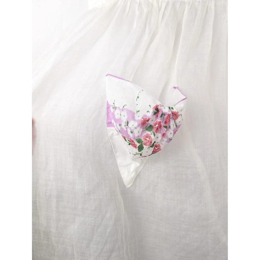 Vtg Handmade Sheer Floral Handkerchief Hem Half Apron Cottagecore Upcycled Fairy